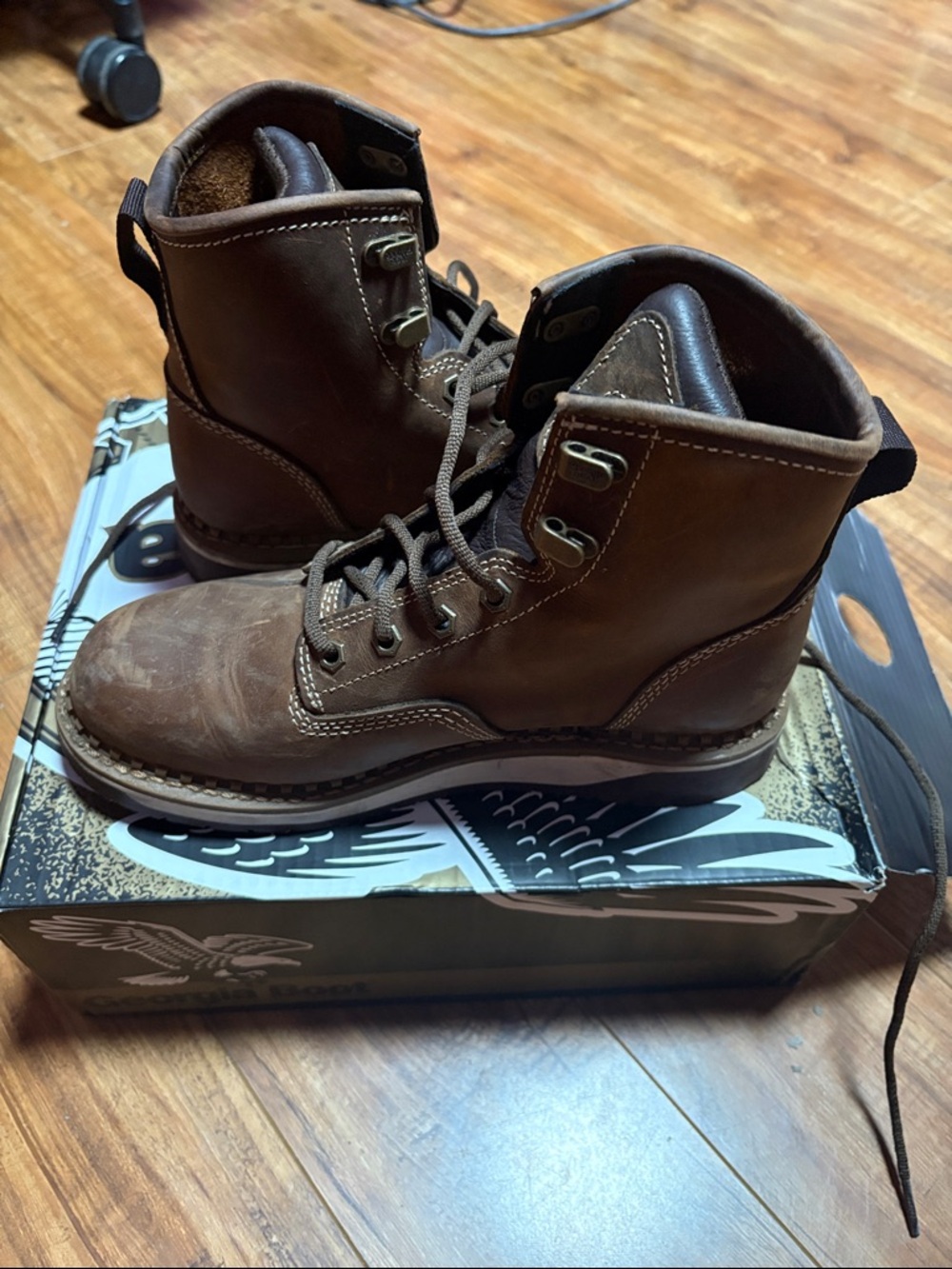 Georgia Boot Brown Lace-Up Leather Ankle Boots